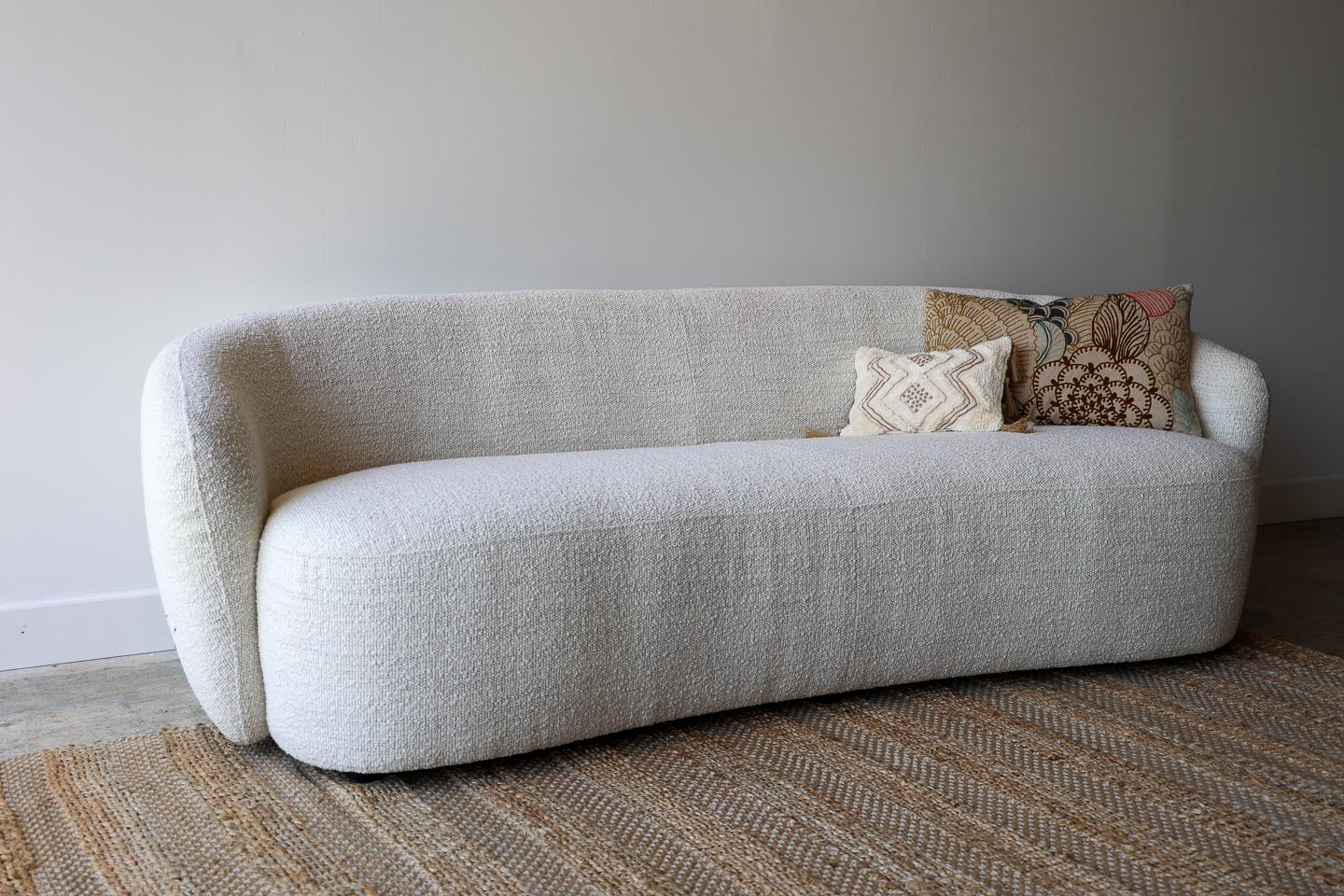 Hepburn Curved White Boucle Sofa - Image 8