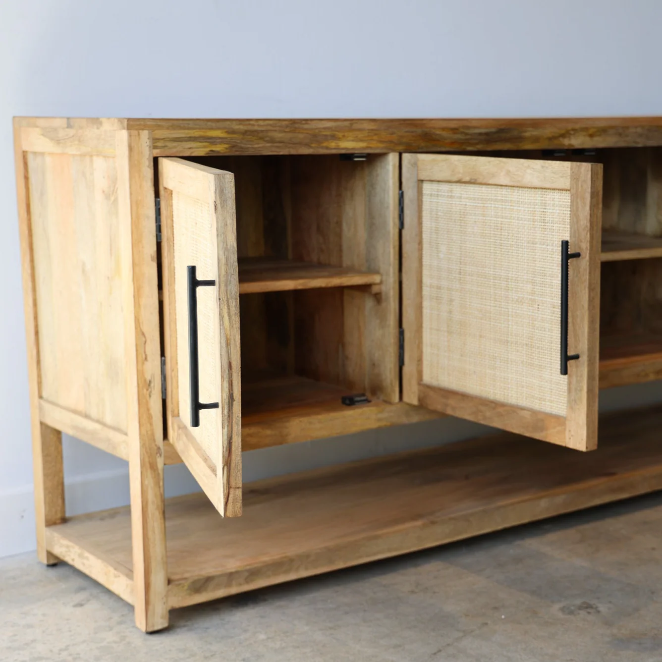 Savannah Wood & Rattan Credenza - Image 3
