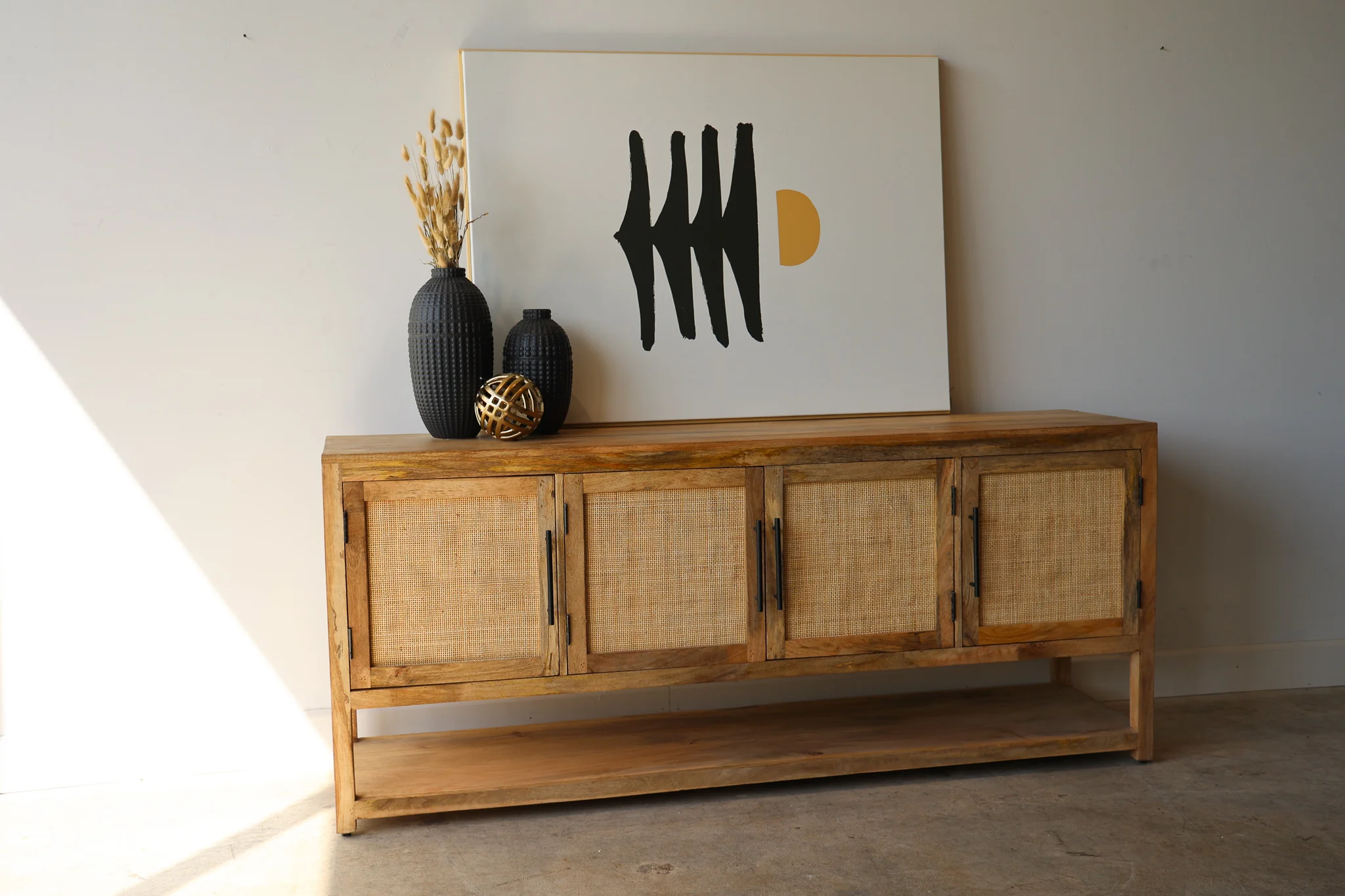Savannah Wood & Rattan Credenza - Image 4